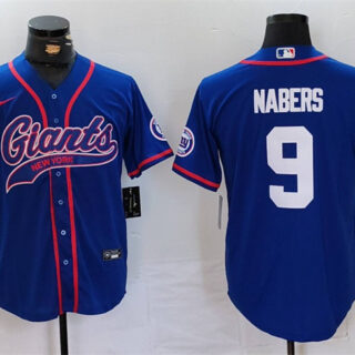 Men's New York Giants #9 Malik Nabers Royal With Patch Cool Base Stitched Baseball Jersey