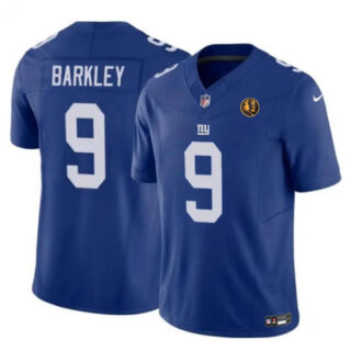 Men's New York Giants #9 Matt Barkley Blue 2023 F.U.S.E. With John Madden Patch Vapor Limited Stitched Football Jersey