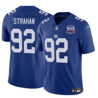 Men's New York Giants #92 Michael Strahan Blue 2024 F.U.S.E. 100TH Season Patch Vapor Untouchable Limited Stitched Jersey