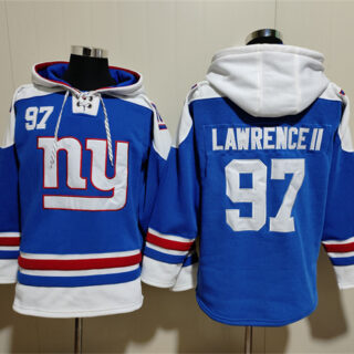Men's New York Giants #97 Dexter Lawrence II Blue Ageless Must-Have Lace-Up Pullover Hoodie