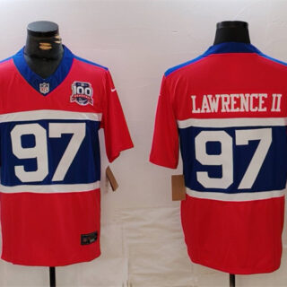 Men's New York Giants #97 Dexter Lawrence II Century Red 100TH Season Commemorative Patch Limited Stitched Football Jersey