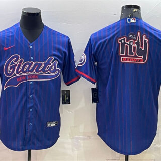 Men's New York Giants Blue Team Big Logo With Patch Cool Base Stitched Baseball Jersey