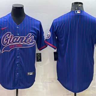 Men's New York Giants Blue With Patch Cool Base Stitched Baseball Jersey