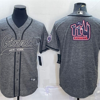 Men's New York Giants Grey Team Big Logo With Patch Cool Base Stitched Baseball Jersey