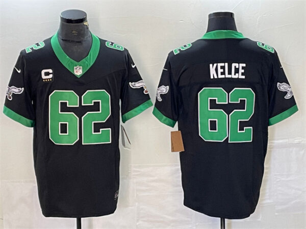 Men's Philadelphia Eagles #62 Jason Kelce Black 2023 F.U.S.E. With 4-Star C Patch And John Vapor Limited Stitched Football Jersey