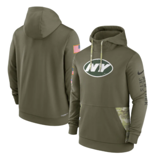 Men's New York Jets 2022 Olive Salute To Service Therma Performance Pullover Hoodie