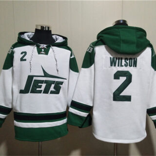 Men's New York Jets #2 Zach Wilson White Ageless Must-Have Lace-Up Pullover Hoodie