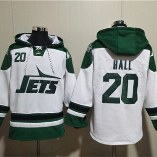 Men's New York Jets #20 Breece Hall White Ageless Must-Have Lace-Up Pullover Hoodie