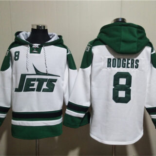 Men's New York Jets #8 Aaron Rodgers White Ageless Must-Have Lace-Up Pullover Hoodie