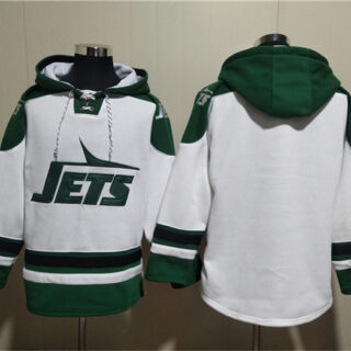 Men's New York Jets Blank White Ageless Must-Have Lace-Up Pullover Hoodie