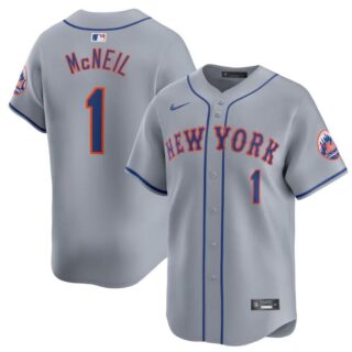 Men's New York Mets #1 Jeff McNeil Grey 2024 Away Limited Stitched Baseball Jersey