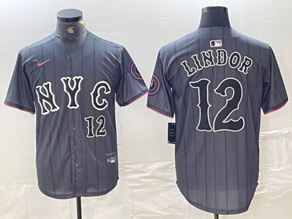 Men's New York Mets #12 Francisco Lindor Graphite 2024 City Connect Limited Stitched Baseball Jersey