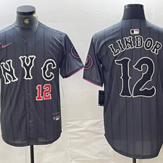 Men's New York Mets #12 Francisco Lindor Graphite 2024 City Connect Limited Stitched Baseball Jersey