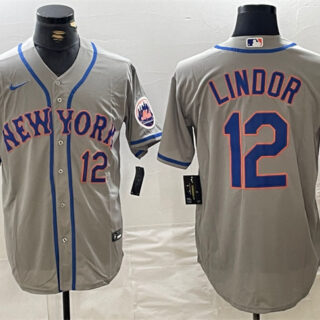 Men's New York Mets #12 Francisco Lindor Grey Stitched Baseball Jersey