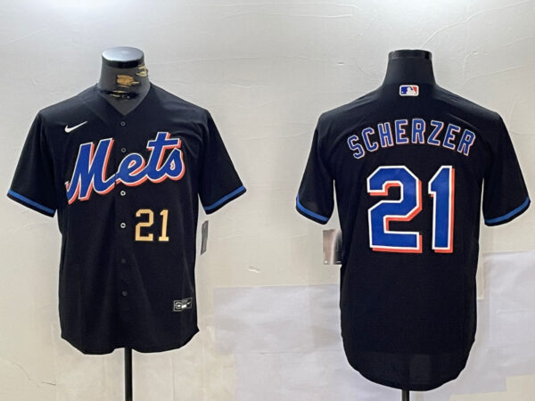 Men's New York Mets #21 Max Scherzer Black Cool Base Stitched Baseball Jerseys