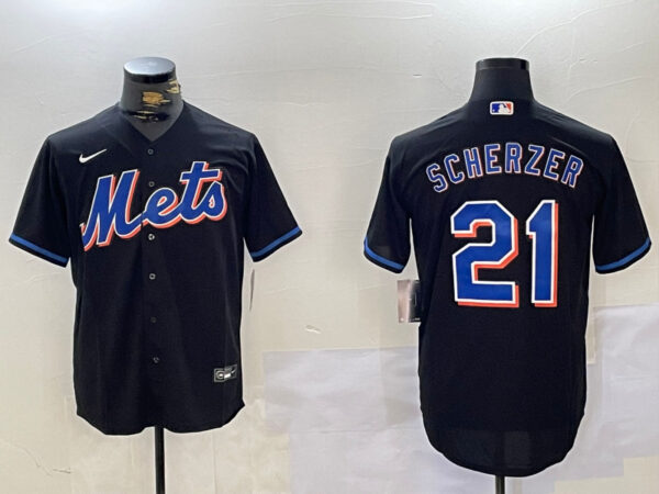 Men's New York Mets #21 Max Scherzer Black Cool Base Stitched Baseball Jerseys