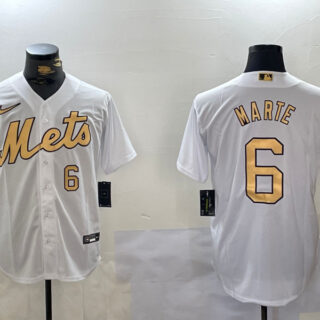 Men's New York Mets #6 Starling Marte 2022 All-Star White Cool Base Stitched Baseball Jerseys