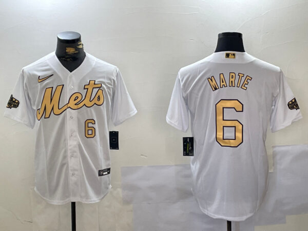 Men's New York Mets #6 Starling Marte 2022 All-Star White Cool Base Stitched Baseball Jerseys