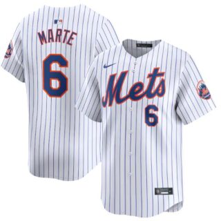 Men's New York Mets #6 Starling Marte White 2024 Home Limited Stitched Baseball Jersey