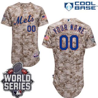 Men's New York Mets Authentic Customized Alternate Camo Baseball Jersey with 2015 World Series Patch