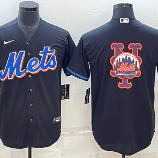 Men's New York Mets Black Team Big Logo Cool Base Stitched Baseball Jersey