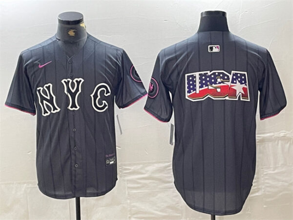 Men's New York Mets Team Big Logo Graphite 2024 City Connect Limited Stitched Baseball Jerseys