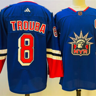 Men's New York Rangers #8 Jacob Trouba Blue 2022-23 Reverse Retro Stitched Jersey