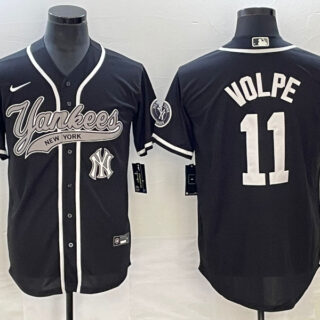 Men's New York Yankees #11 Anthony Volpe Black With Patch Cool Base Stitched Baseball Jersey
