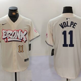 Men's New York Yankees #11 Anthony Volpe Cream The Bronx Graffiti V2 Vapor Limited Stitched Baseball Jersey