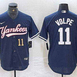 Men's New York Yankees #11 Anthony Volpe Navy Cool Base Stitched Baseball Jersey