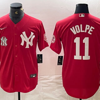 Men's New York Yankees #11 Anthony Volpe Red Cool Base Stitched Baseball Jersey