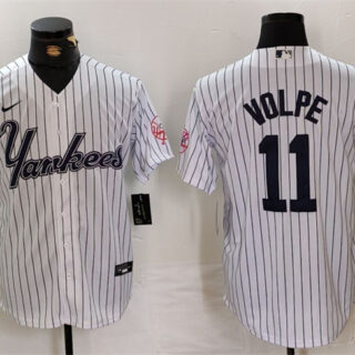 Men's New York Yankees #11 Anthony Volpe White Cool Base Stitched Baseball Jersey