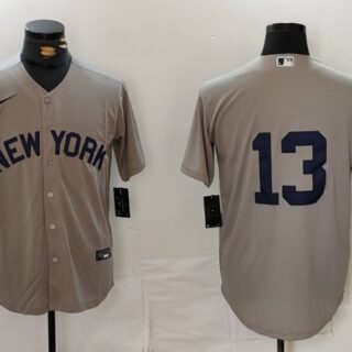 Men's New York Yankees #13 Jazz Chisholm Jr Grey Cool Base Stitched Baseball Jersey
