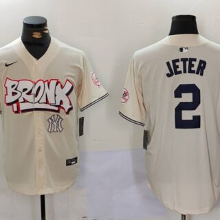 Men's New York Yankees #2 Derek Jeter Cream The Bronx Graffiti V2 Vapor Limited Stitched Baseball Jerseys