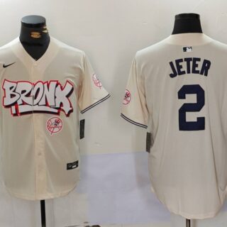 Men's New York Yankees #2 Derek Jeter Cream The Bronx Graffiti V2 Vapor Limited Stitched Baseball Jerseys