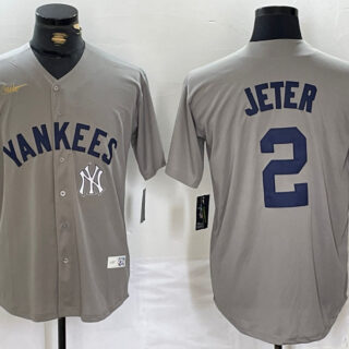 Men's New York Yankees #2 Derek Jeter Grey Cool Base Stitched Baseball Jerseys