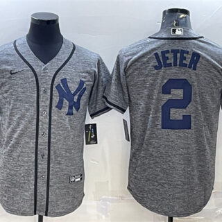 Men's New York Yankees #2 Derek Jeter Grey Cool Base Stitched Jersey
