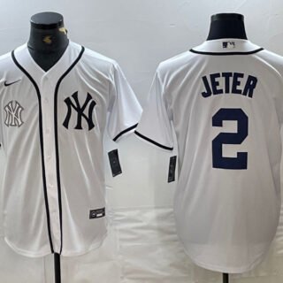 Men's New York Yankees #2 Derek Jeter White Cool Base Stitched Baseball Jersey