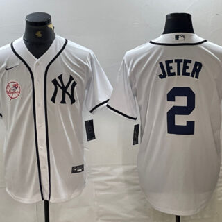 Men's New York Yankees #2 Derek Jeter White Cool Base Stitched Baseball Jersey