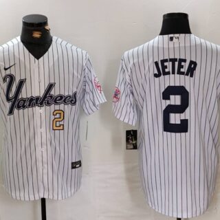 Men's New York Yankees #2 Derek Jeter White Cool Base Stitched Baseball Jerseys