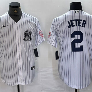 Men's New York Yankees #2 Derek Jeter White Cool Base Stitched Baseball Jersey