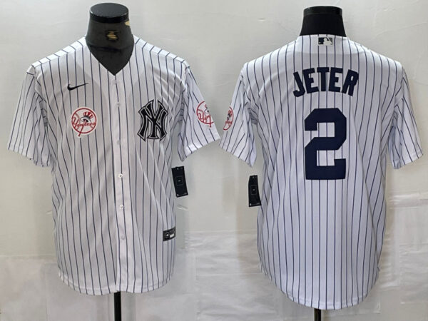 Men's New York Yankees #2 Derek Jeter White Cool Base Stitched Baseball Jersey