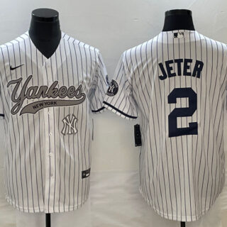 Men's New York Yankees #2 Derek Jeter White With Patch Cool Base Stitched Baseball Jersey