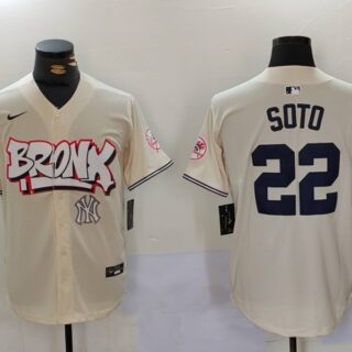Men's New York Yankees #22 Juan Soto Cream The Bronx Graffiti V2 Vapor Limited Stitched Baseball Jerseys