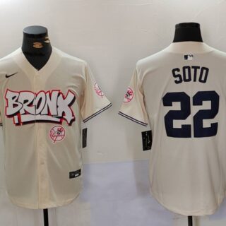 Men's New York Yankees #22 Juan Soto Cream The Bronx Graffiti V2 Vapor Limited Stitched Baseball Jersey