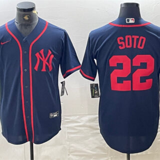 Men's New York Yankees #22 Juan Soto Navy Cool Base Stitched Baseball Jersey