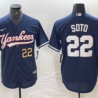 Men's New York Yankees #22 Juan Soto Navy With Patch Cool Base Stitched Baseball Jersey