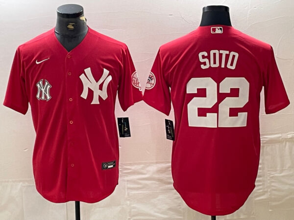Men's New York Yankees #22 Juan Soto Red Cool Base Stitched Baseball Jersey