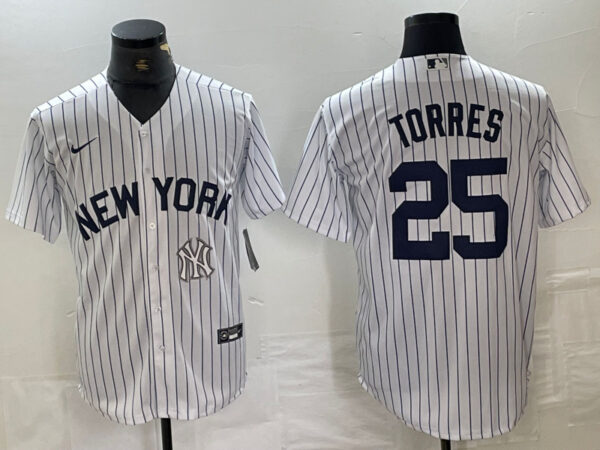 Men's New York Yankees #25 Gleyber Torres White Cool Base Stitched Baseball Jersey