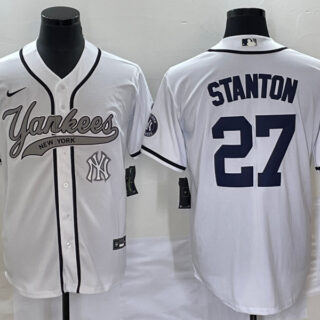 Men's New York Yankees #27 Giancarlo Stanton White With Patch Cool Base Stitched Baseball Jersey